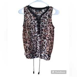BEBE animal print lace up sleeveless sheer blouse size xx small